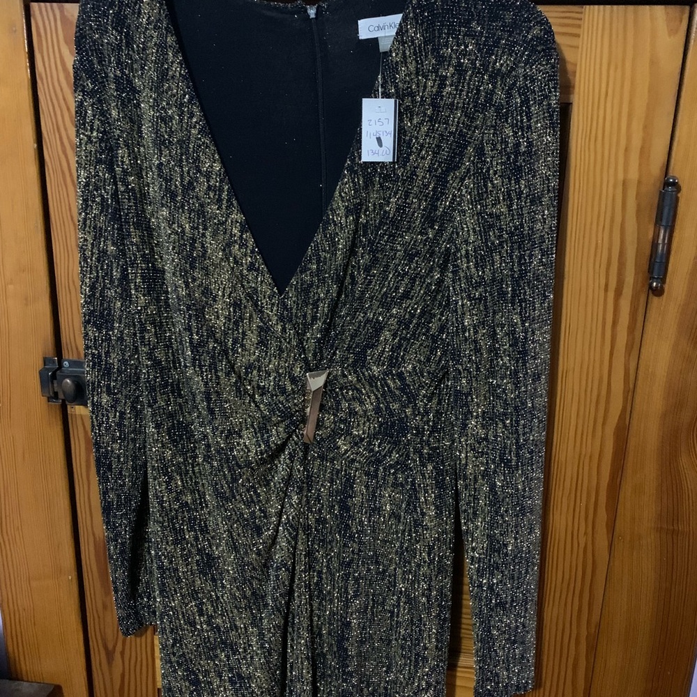 Calvin Klein black and gold mid length dress size 10
